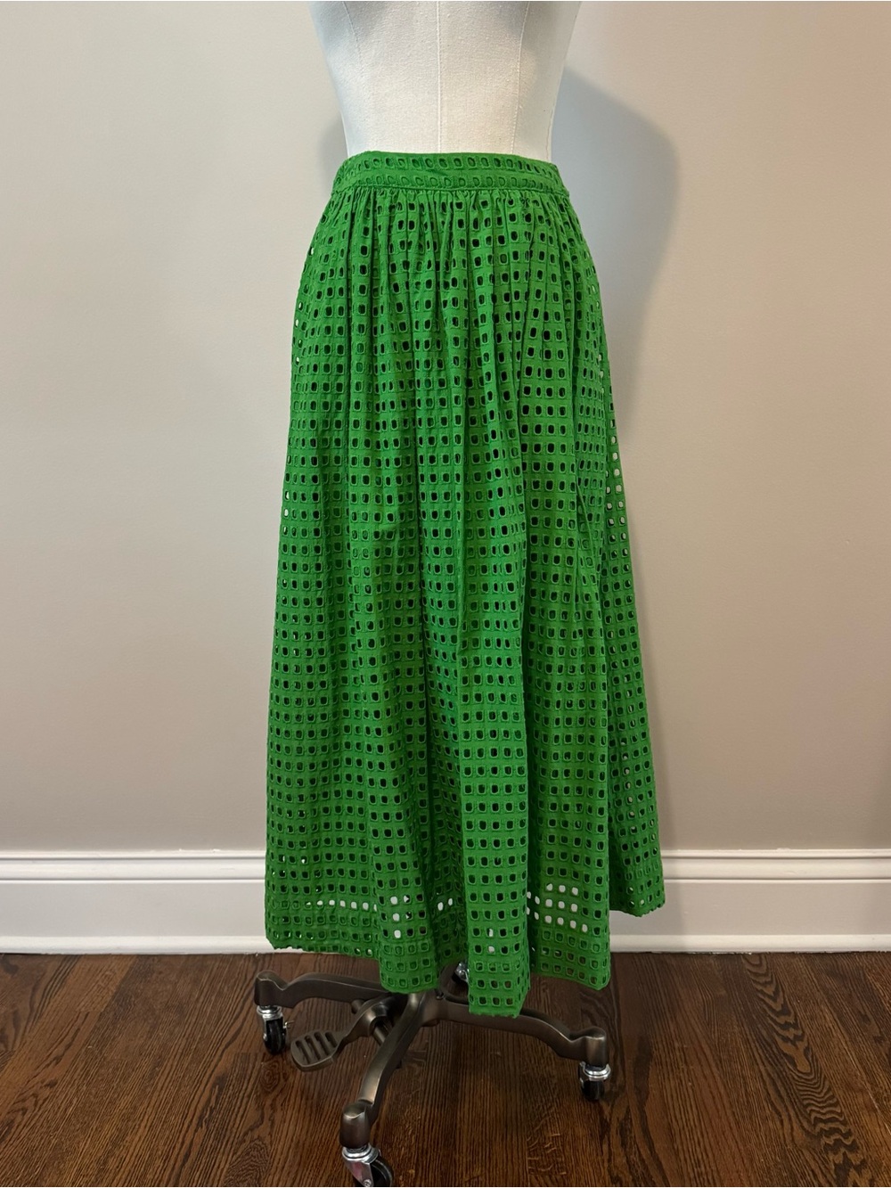 Green Eyelet Midi Skirt - Women's
